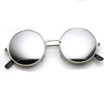 Black Blue Silver Mirrored Medium Full Rim Round Metal Unisex Sunglasses - Pack Of 3